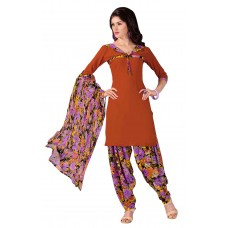 Triveni Amusing Orange Colored Printed Polyester Salwar Kameez